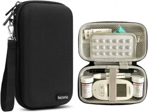 Diabetic Supplies Bag Blood Sugar Test Kit Case Organizer For Blood Glucose Monitor / Meter, Diabetes Test Strips, Lancets, Lancing Device, Insulin Pen, Syringes, Pills, Alcohol Wipe (B-Black, Large)