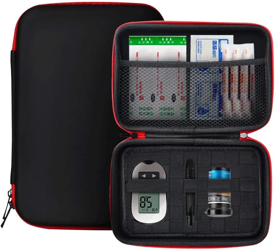 Diabetic Supplies Bag Diabetes Testing Kit Travel Case Zipper Glucometer Organizer Pocket for Testing Equipment, Lancets, Test Strips, Syringes, Alcohol Wipes, Medication, Pens, Needles, etc. (Black)