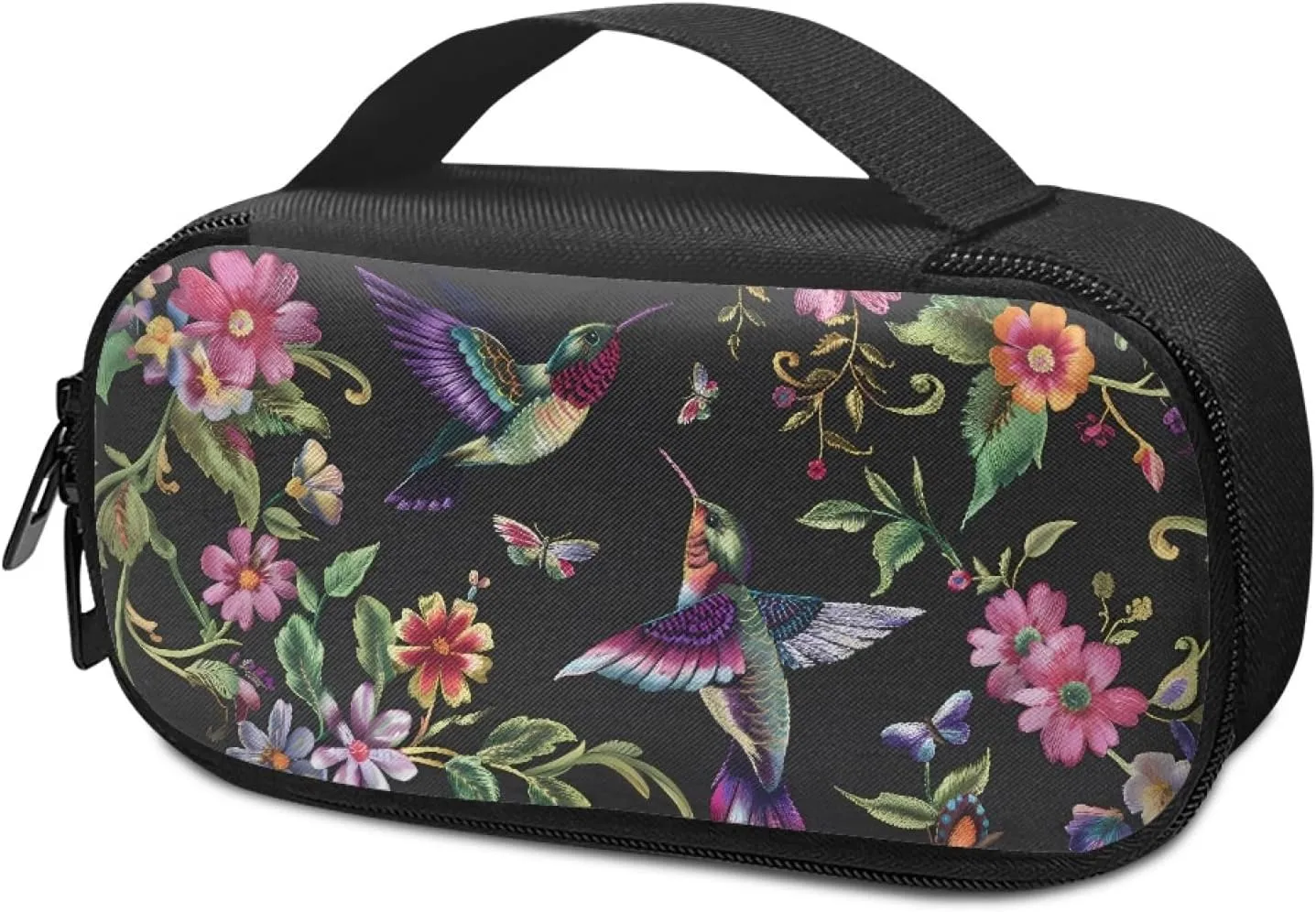 Diabetic Supplies Carrying Case Bag for Diabetes Testing Kit, Blood Glucose Monitor Kit with Meter, Blood Sugar Test Strips, Lancets, Lancing Device, Alcohol Wipe, Retro Hummingbirds