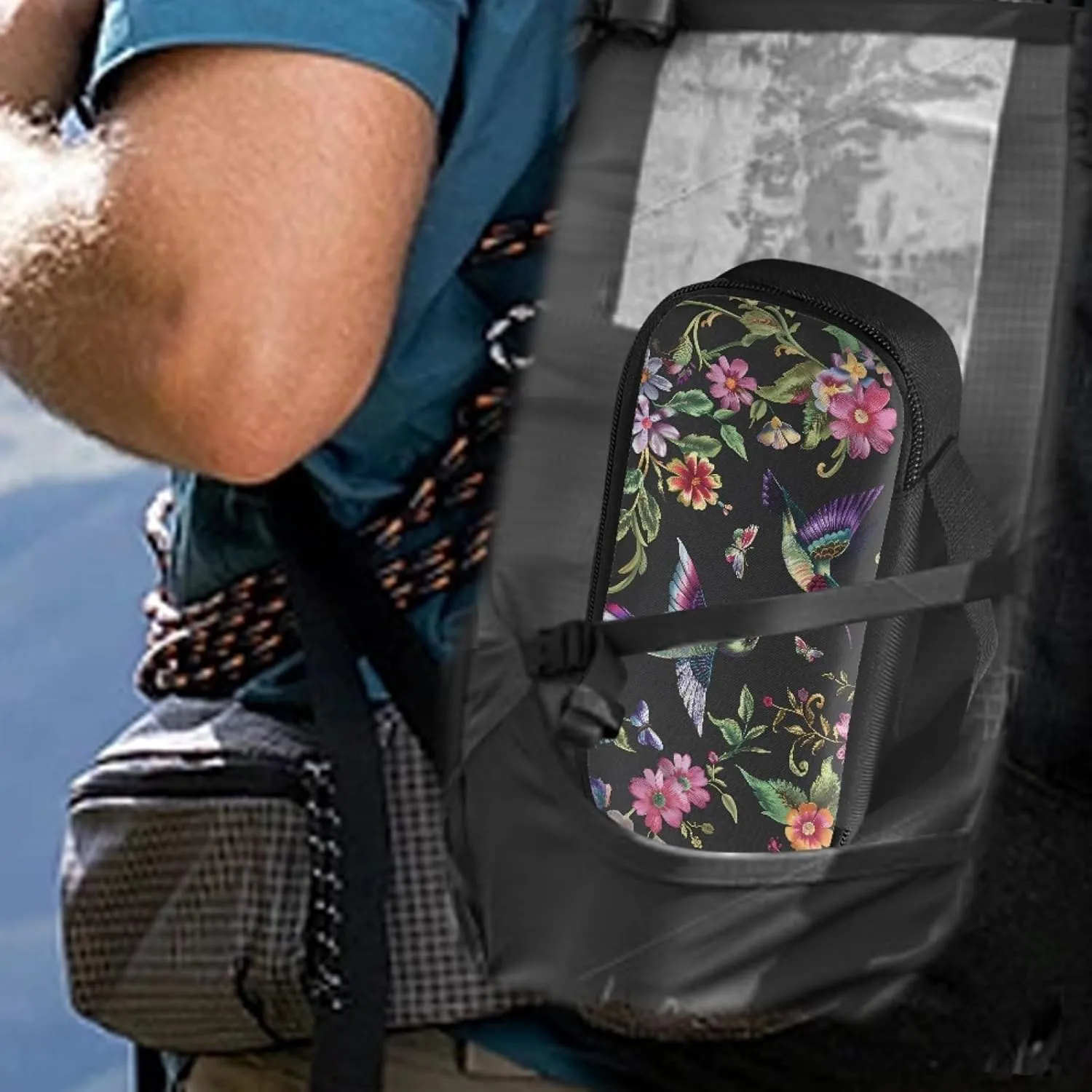 Diabetic Supplies Carrying Case Bag for Diabetes Testing Kit, Blood Glucose Monitor Kit with Meter, Blood Sugar Test Strips, Lancets, Lancing Device, Alcohol Wipe, Retro Hummingbirds