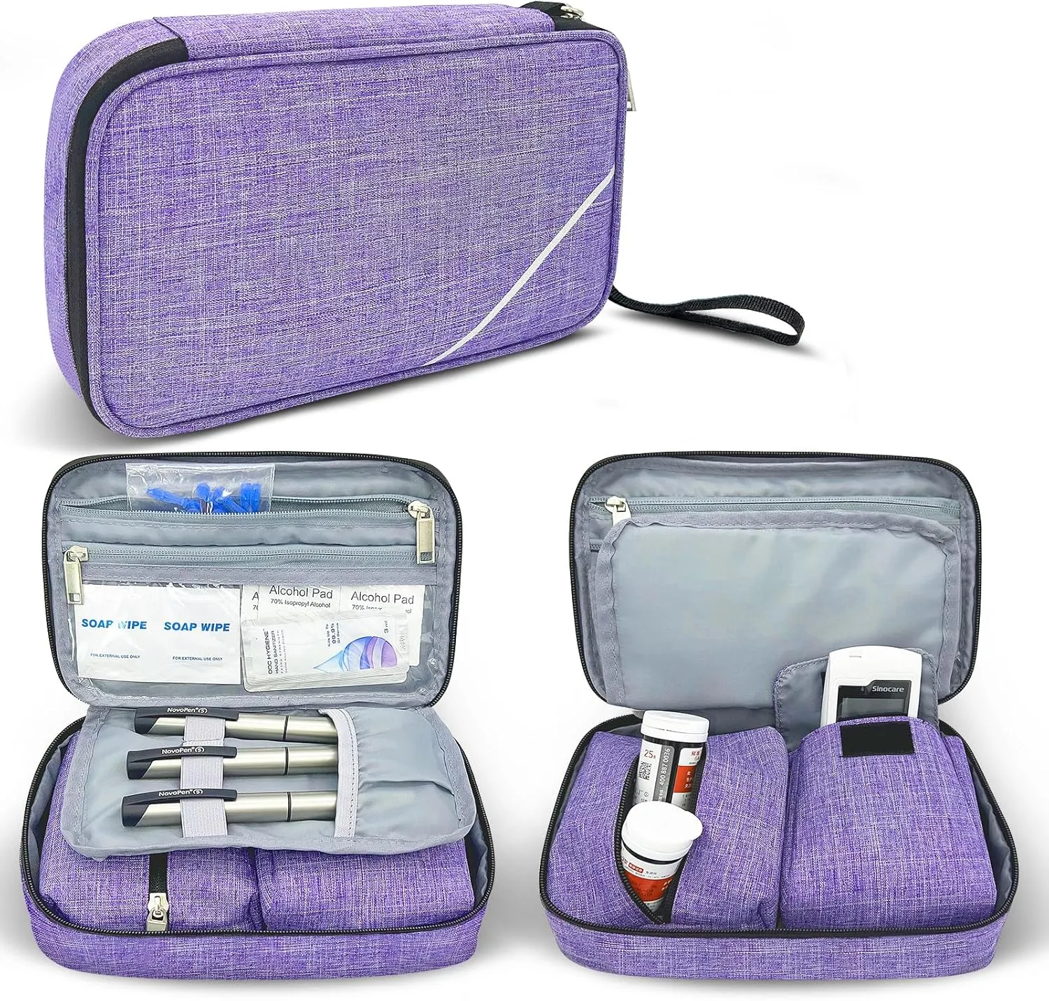 Diabetic Supplies Travel Case, Diabetes Storage Bag for Glucose Meter, Insulin Pen, Blood Sugar Test Strips, Syringe, Needles and More Kits (Bag Only)