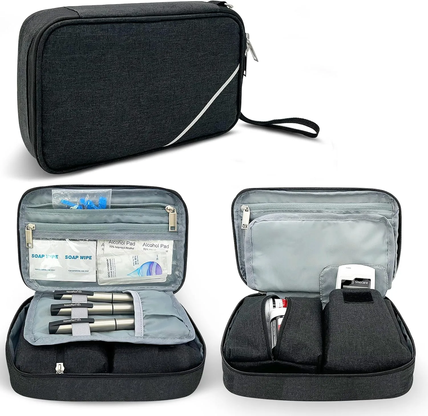 Diabetic Supplies Travel Case, Diabetes Storage Bag for Glucose Meter, Insulin Pen, Blood Sugar Test Strips, Syringe, Needles and More Kits (Bag Only)