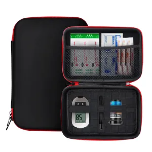 Diabetic Supplies Travel Case, Diabetes Testing Kit Storage Bag, Glucose Meter Case Organizer for Blood Sugar Test Strips, Syringes, Pens, Insulin Vials and Lancets (Red)