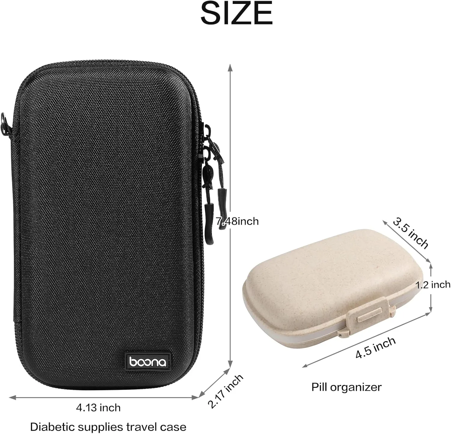 Diabetic Travel Case   Pill Box, EVA Hard Shell Diabetic Bags for Supplies, Glucose Monitor Kit, Blood Sugar Monitor, Test Strips for Diabetes, Lancets, Lancing Device, Insulin Pen (Large, B Black)