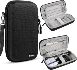 Diabetic Travel Case   Pill Box, EVA Hard Shell Diabetic Bags for Supplies, Glucose Monitor Kit, Blood Sugar Monitor, Test Strips for Diabetes, Lancets, Lancing Device, Insulin Pen (Large, B Black)