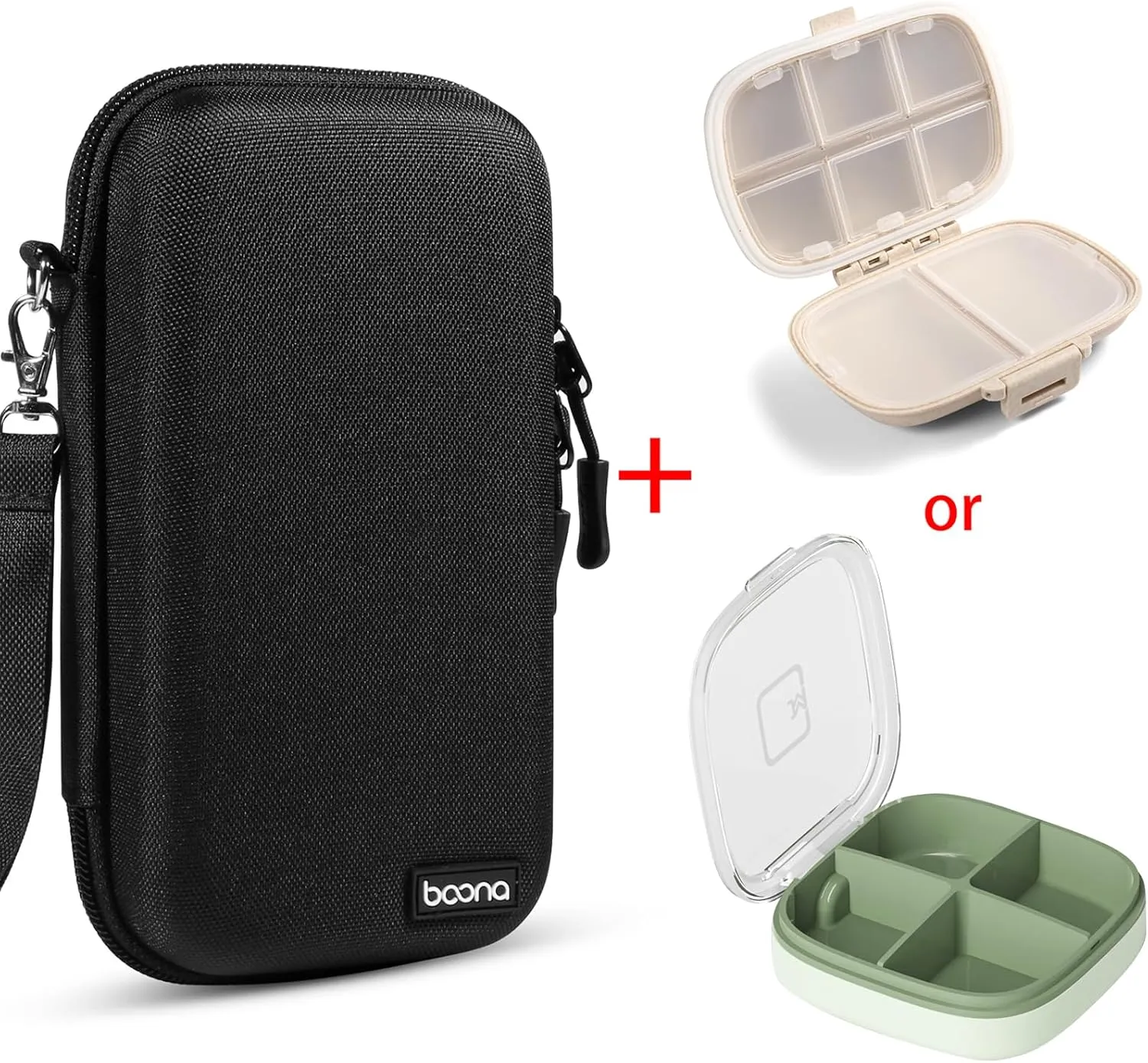 Diabetic Travel Case   Pill Box, EVA Hard Shell Diabetic Bags for Supplies, Glucose Monitor Kit, Blood Sugar Monitor, Test Strips for Diabetes, Lancets, Lancing Device, Insulin Pen (Large, B Black)