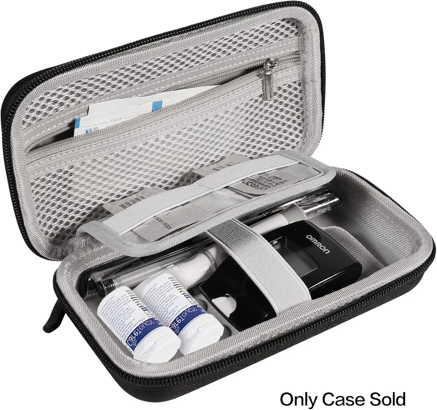 Diabetic Travel Case   Pill Box, EVA Hard Shell Diabetic Bags for Supplies, Glucose Monitor Kit, Blood Sugar Monitor, Test Strips for Diabetes, Lancets, Lancing Device, Insulin Pen (Large, B Black)