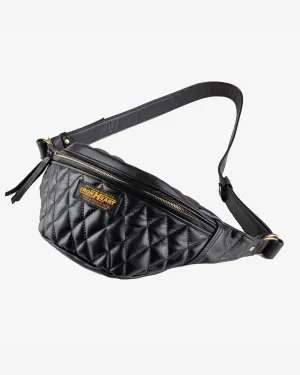 Diamond Stitched Leather Waist Bag - Black