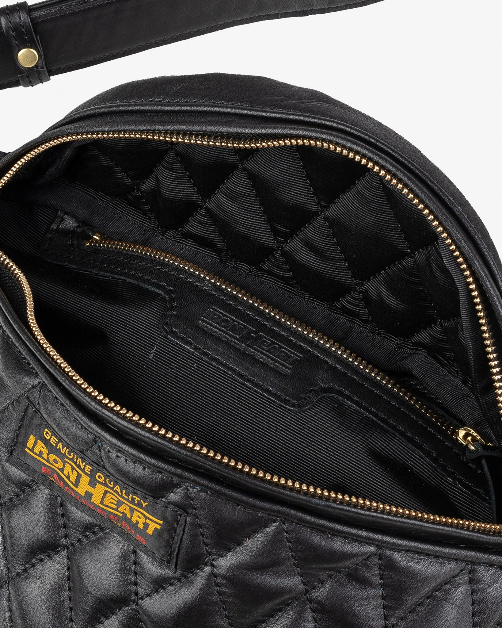 Diamond Stitched Leather Waist Bag - Black