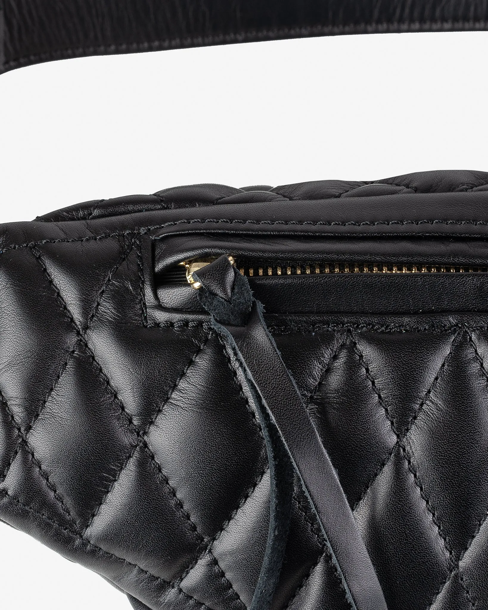 Diamond Stitched Leather Waist Bag - Black