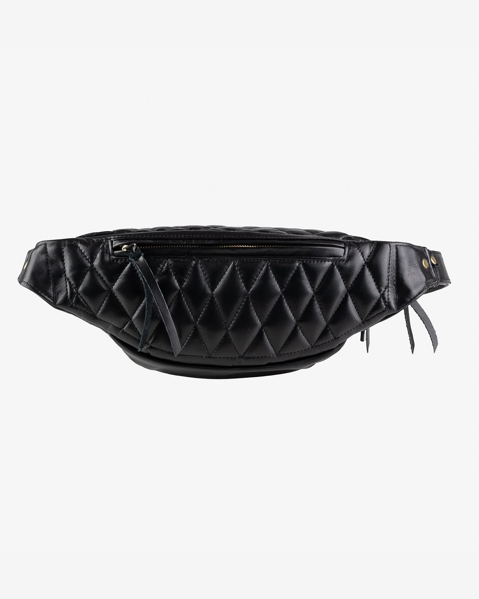 Diamond Stitched Leather Waist Bag - Black