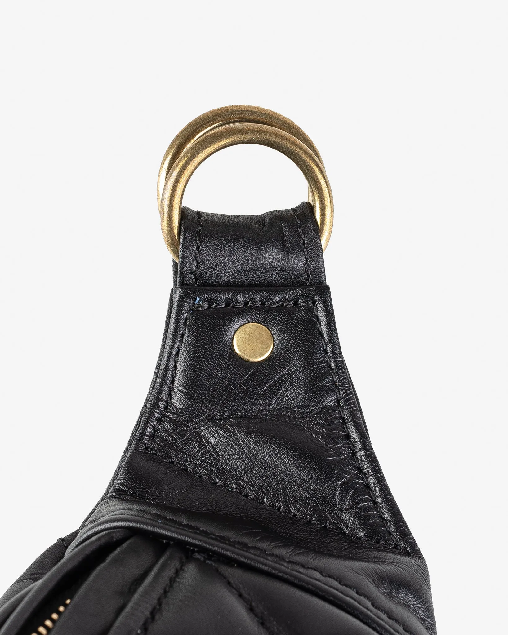 Diamond Stitched Leather Waist Bag - Black