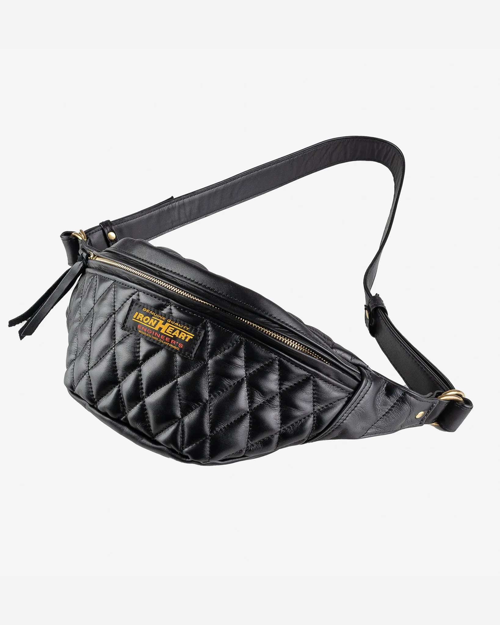 Diamond Stitched Leather Waist Bag - Black