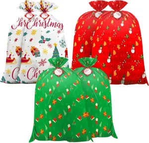 DLY Large Christmas Gift Bags, 36" x 44" Large Christmas Bags, Jumbo Christmas Gift Bags, Extra Large Christmas Gift Bags with Name Tag Card and String (6 PCS)
