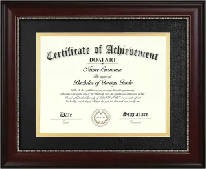 DOAI ART 8.5 x 11 Diploma Frame Classic Mahogany Display 8.5x11-inch with Black Over Gold Mat or 11x14 Document &Certificate Without Mat, Gold Beads Hanging Hardware Included, Tabletop