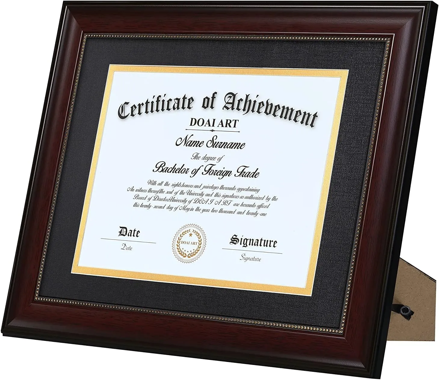 DOAI ART 8.5 x 11 Diploma Frame Classic Mahogany Display 8.5x11-inch with Black Over Gold Mat or 11x14 Document &Certificate Without Mat, Gold Beads Hanging Hardware Included, Tabletop