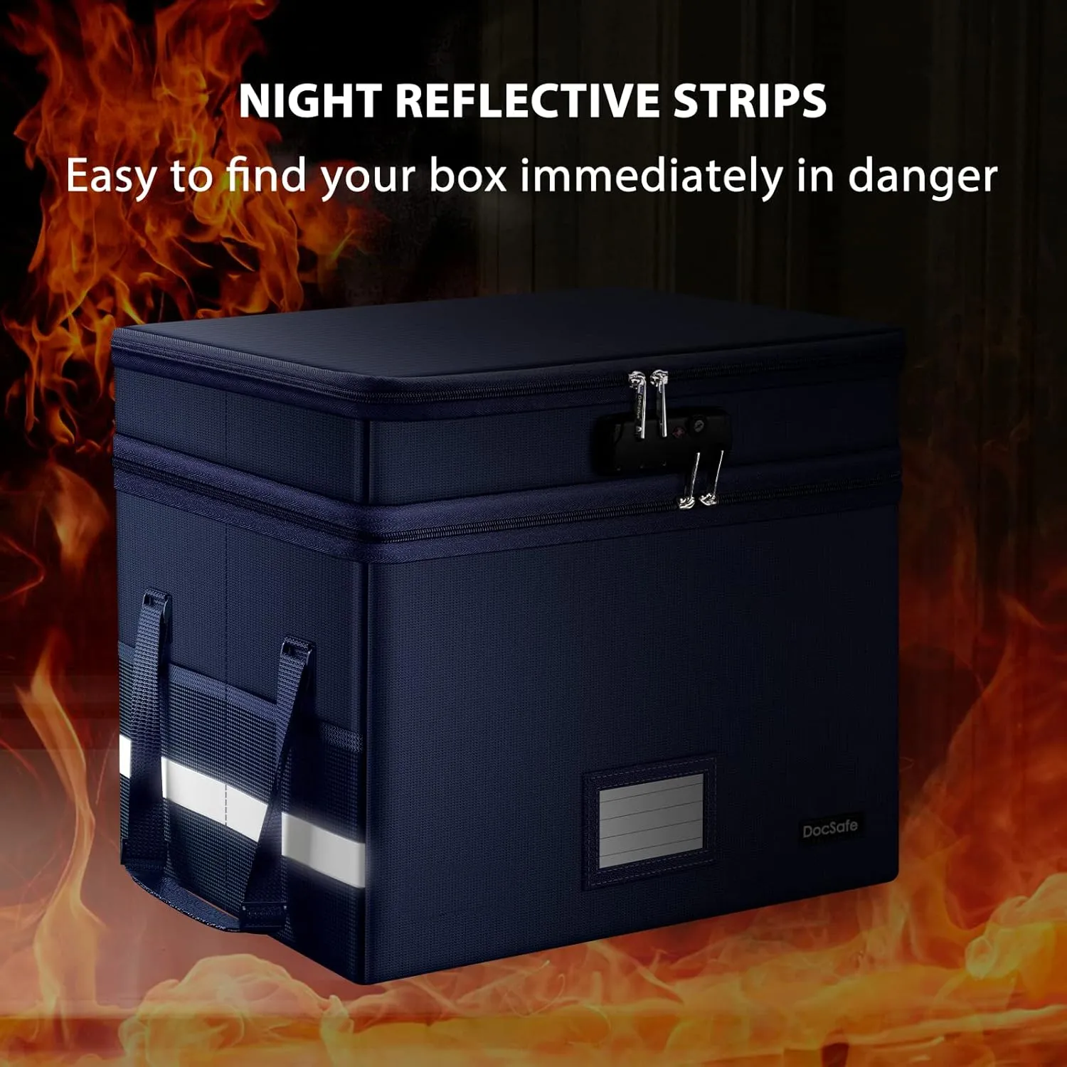 DocSafe File Box with Lock,Multi-Layer Fireproof Document Box Collapsible File Storage Organizer with Pockets/Handle,Large Portable Home Office Filing Safe for Hanging Letter/Legal Size Folders,Blue