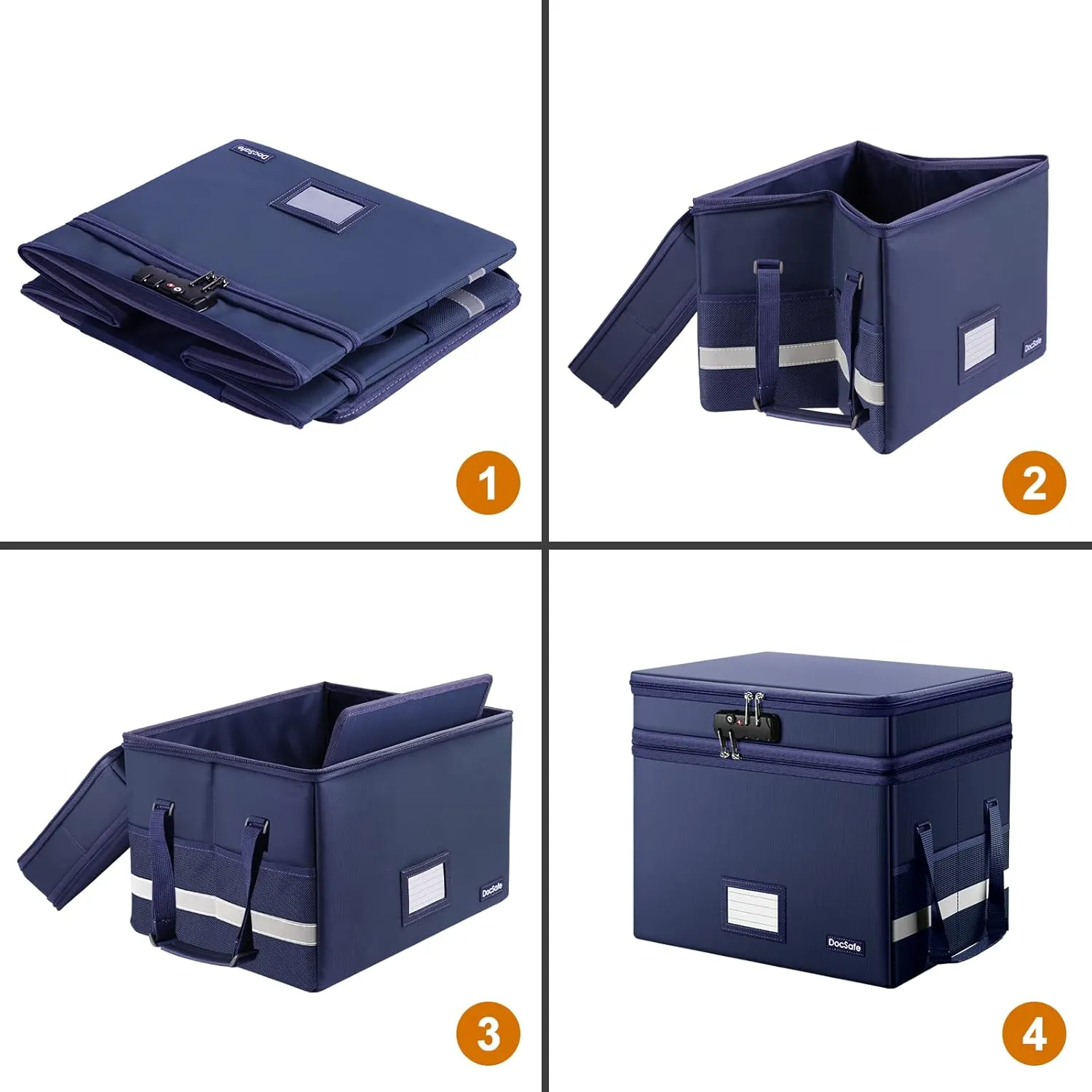 DocSafe File Box with Lock,Multi-Layer Fireproof Document Box Collapsible File Storage Organizer with Pockets/Handle,Large Portable Home Office Filing Safe for Hanging Letter/Legal Size Folders,Blue