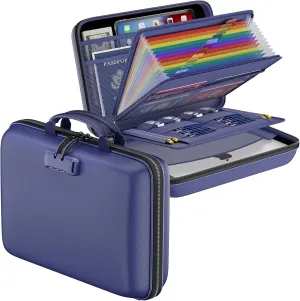 DocSafe Fireproof File Organizer with Lock, Hard-Shell Case Fireproof Document Box with 13 Pocket Accordion File Folder, Portable Home Office Travel Safe Storage for Important Documents Laptop Blue