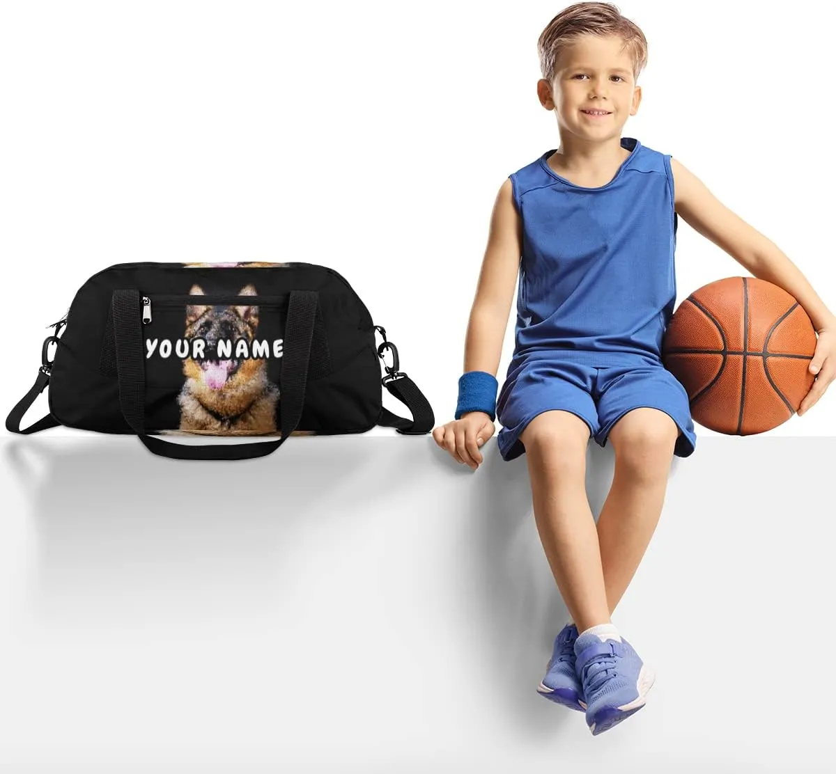 Dog German Shepherd Personalized Kids Duffel Bag for Girls Boys, Dog Debris Custom Dance Bag Overnight Small Duffel Bag Carry On Weekend Sports Travel Bag for School Practice Gymnastics Ballet