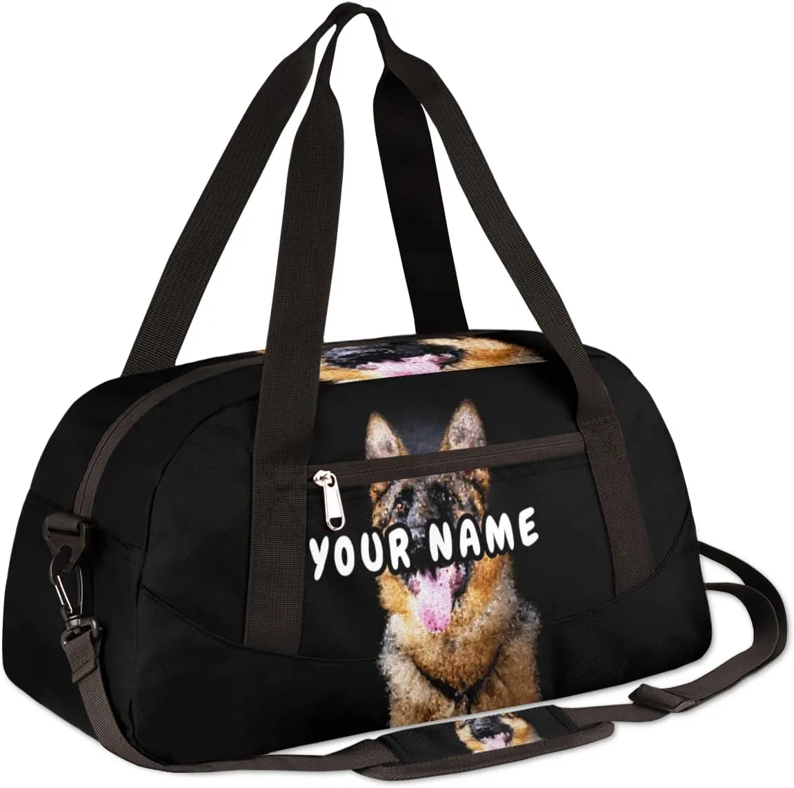 Dog German Shepherd Personalized Kids Duffel Bag for Girls Boys, Dog Debris Custom Dance Bag Overnight Small Duffel Bag Carry On Weekend Sports Travel Bag for School Practice Gymnastics Ballet