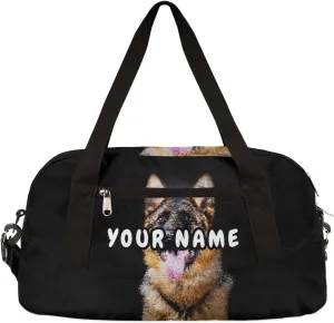 Dog German Shepherd Personalized Kids Duffel Bag for Girls Boys, Dog Debris Custom Dance Bag Overnight Small Duffel Bag Carry On Weekend Sports Travel Bag for School Practice Gymnastics Ballet