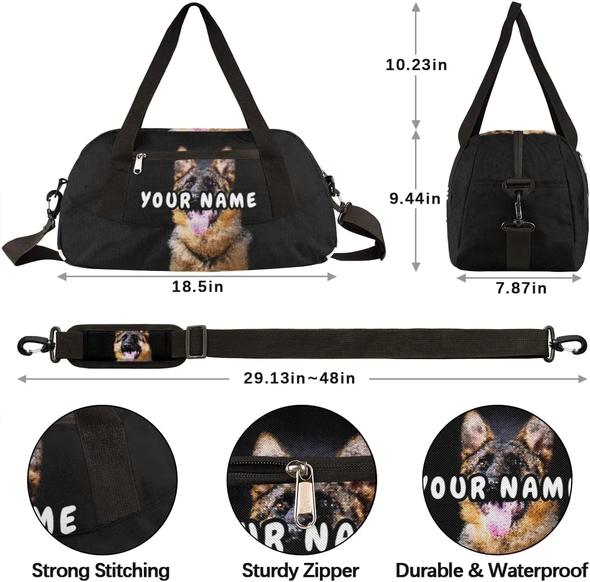 Dog German Shepherd Personalized Kids Duffel Bag for Girls Boys, Dog Debris Custom Dance Bag Overnight Small Duffel Bag Carry On Weekend Sports Travel Bag for School Practice Gymnastics Ballet