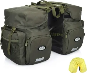 Dreamoon 50L Bike Panniers, Waterproof Bicycle Commuting Bag Saddle Bags with Rain Cover, Bike Rear Seat Bag Carrier with Reflective Trim, Cycling Organizer for Width Less Than 7 inches Rack (Green)