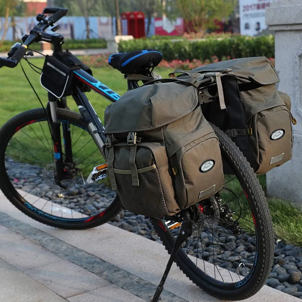 Dreamoon 50L Bike Panniers, Waterproof Bicycle Commuting Bag Saddle Bags with Rain Cover, Bike Rear Seat Bag Carrier with Reflective Trim, Cycling Organizer for Width Less Than 7 inches Rack (Green)