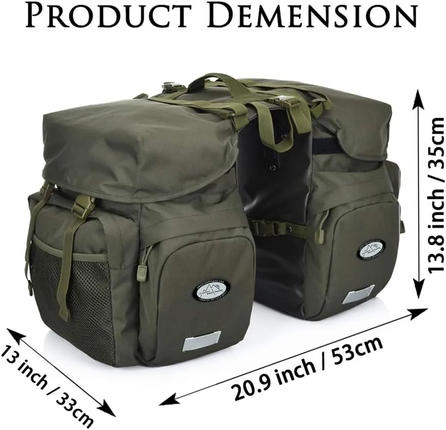 Dreamoon 50L Bike Panniers, Waterproof Bicycle Commuting Bag Saddle Bags with Rain Cover, Bike Rear Seat Bag Carrier with Reflective Trim, Cycling Organizer for Width Less Than 7 inches Rack (Green)