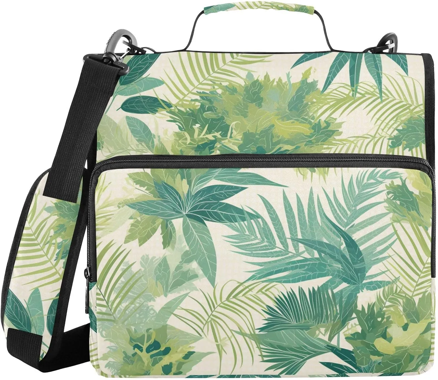Dreamy Sea Green Fern 3 Rings Office Binder Organizer with Shoulder Strap & Handle Laege Capacity Document Organizer Bag for Middle School