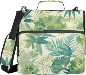 Dreamy Sea Green Fern 3 Rings Office Binder Organizer with Shoulder Strap & Handle Laege Capacity Document Organizer Bag for Middle School