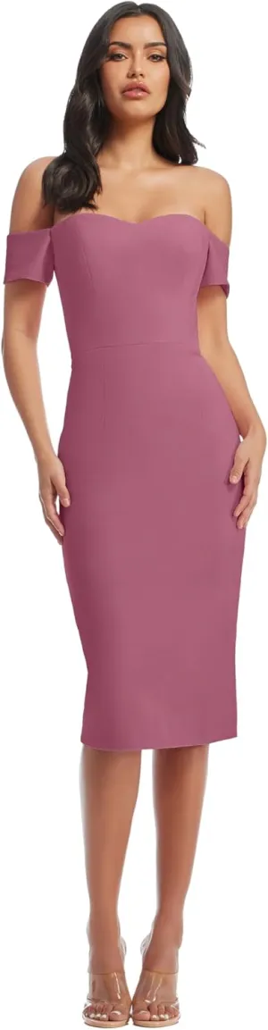 Dress the Population Women's Bailey Off The Shoulder Sweetheart Bodycon Midi Sheath Dress