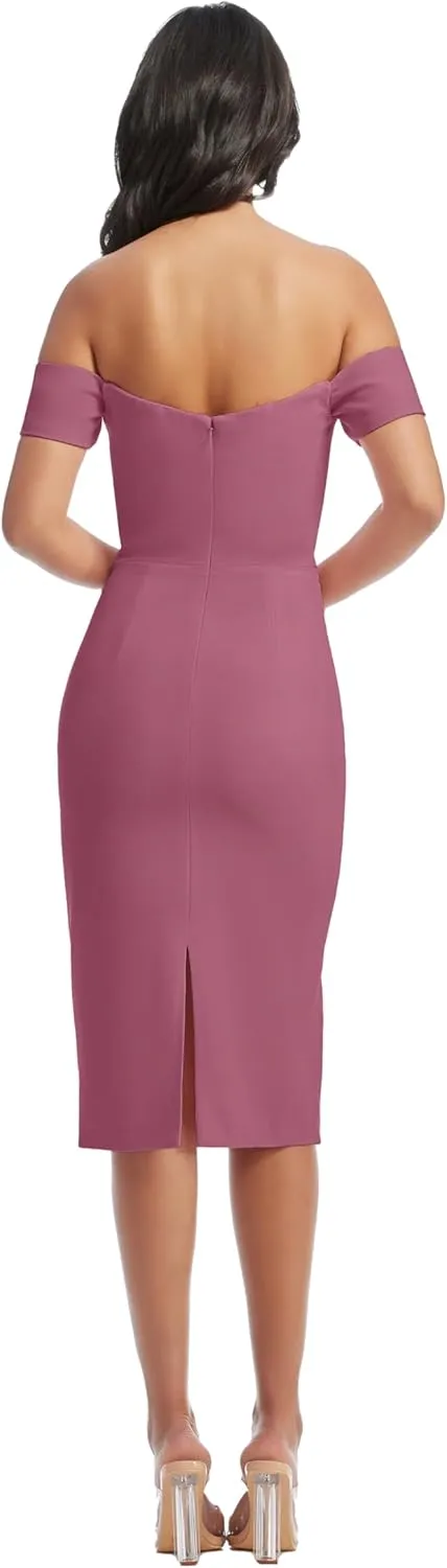 Dress the Population Women's Bailey Off The Shoulder Sweetheart Bodycon Midi Sheath Dress