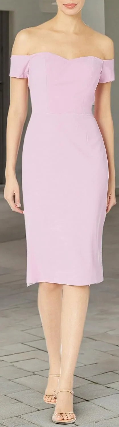 Dress the Population Women's Bailey Off The Shoulder Sweetheart Bodycon Midi Sheath Dress