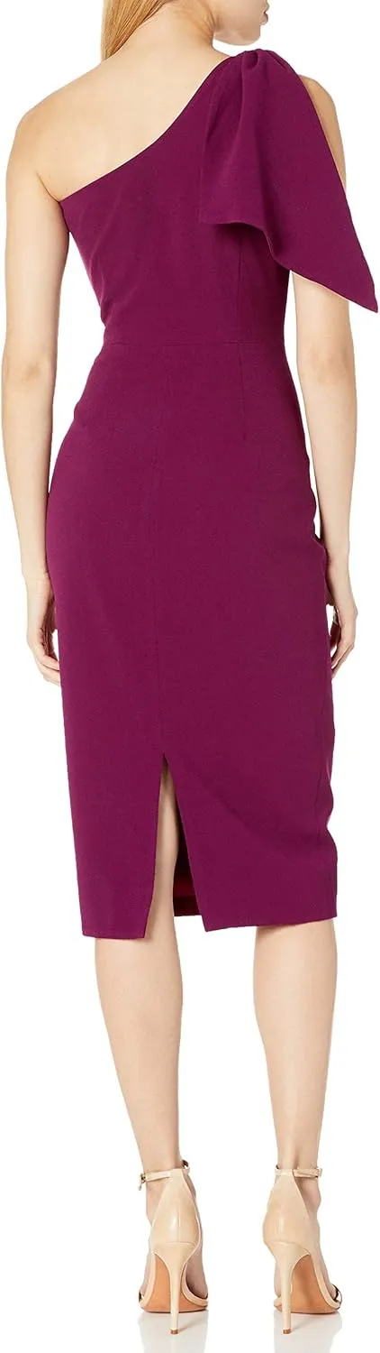 Dress the Population Women's Tiffany One Shoulder Bow Detail Midi Sheath Dress