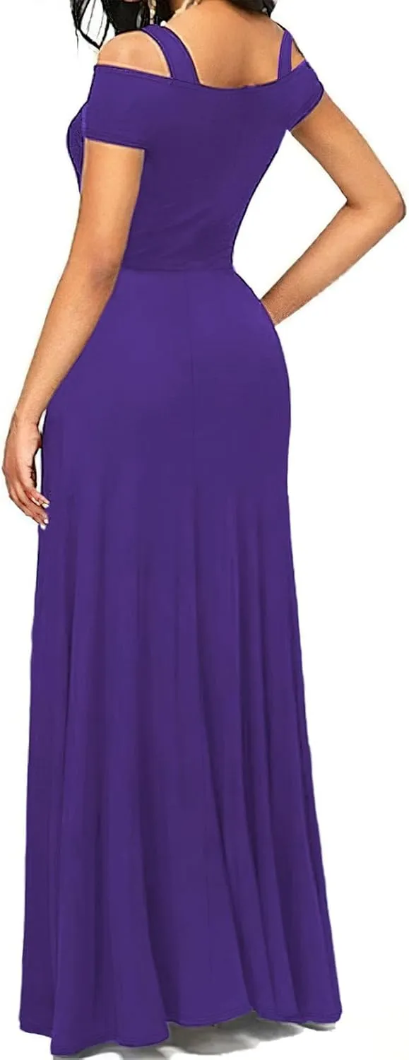 Dresses for Women 2025 Sexy Hollowed Out Cold Shoulder Maxi Sundress Beach Flowy Side Split Formal Party Dress