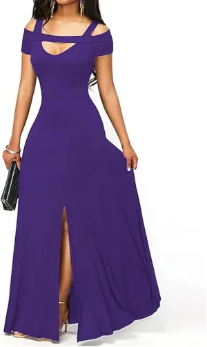 Dresses for Women 2025 Sexy Hollowed Out Cold Shoulder Maxi Sundress Beach Flowy Side Split Formal Party Dress