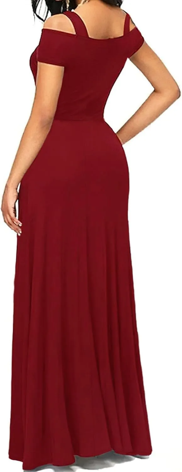 Dresses for Women 2025 Sexy Hollowed Out Cold Shoulder Maxi Sundress Beach Flowy Side Split Formal Party Dress