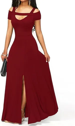 Dresses for Women 2025 Sexy Hollowed Out Cold Shoulder Maxi Sundress Beach Flowy Side Split Formal Party Dress
