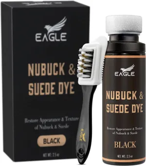 Eagle Nubuck & Suede Dye Black with Applicator & 3-Way Suede Brush - Suede Color Restorer for Shoes, Boots, Jackets, Purses & More - Black Suede Dye & Conditioner