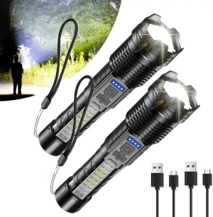 Earc Strong Flashlight with High Lumens, LED Rechargeable, Waterproof (2pcs)