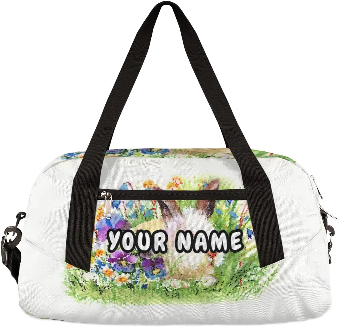 Easter Rabbit Flower Personalized Kids Duffel Bag for Girls Boys, Rabbit Custom Dance Bag Overnight Small Duffel Bag Carry On Weekend Sports Travel Bag for School Practice Gymnastics Ballet