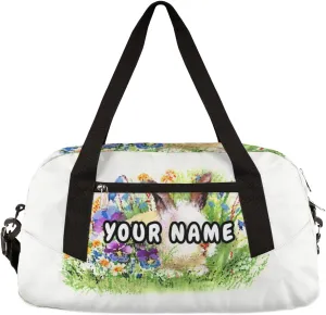Easter Rabbit Flower Personalized Kids Duffel Bag for Girls Boys, Rabbit Custom Dance Bag Overnight Small Duffel Bag Carry On Weekend Sports Travel Bag for School Practice Gymnastics Ballet