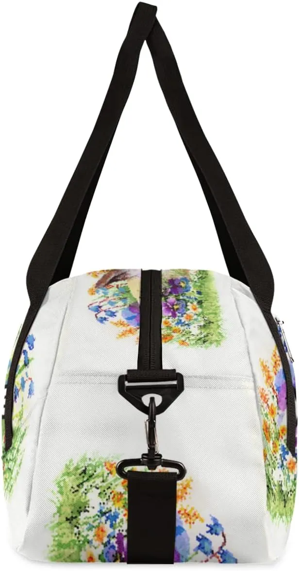 Easter Rabbit Flower Personalized Kids Duffel Bag for Girls Boys, Rabbit Custom Dance Bag Overnight Small Duffel Bag Carry On Weekend Sports Travel Bag for School Practice Gymnastics Ballet