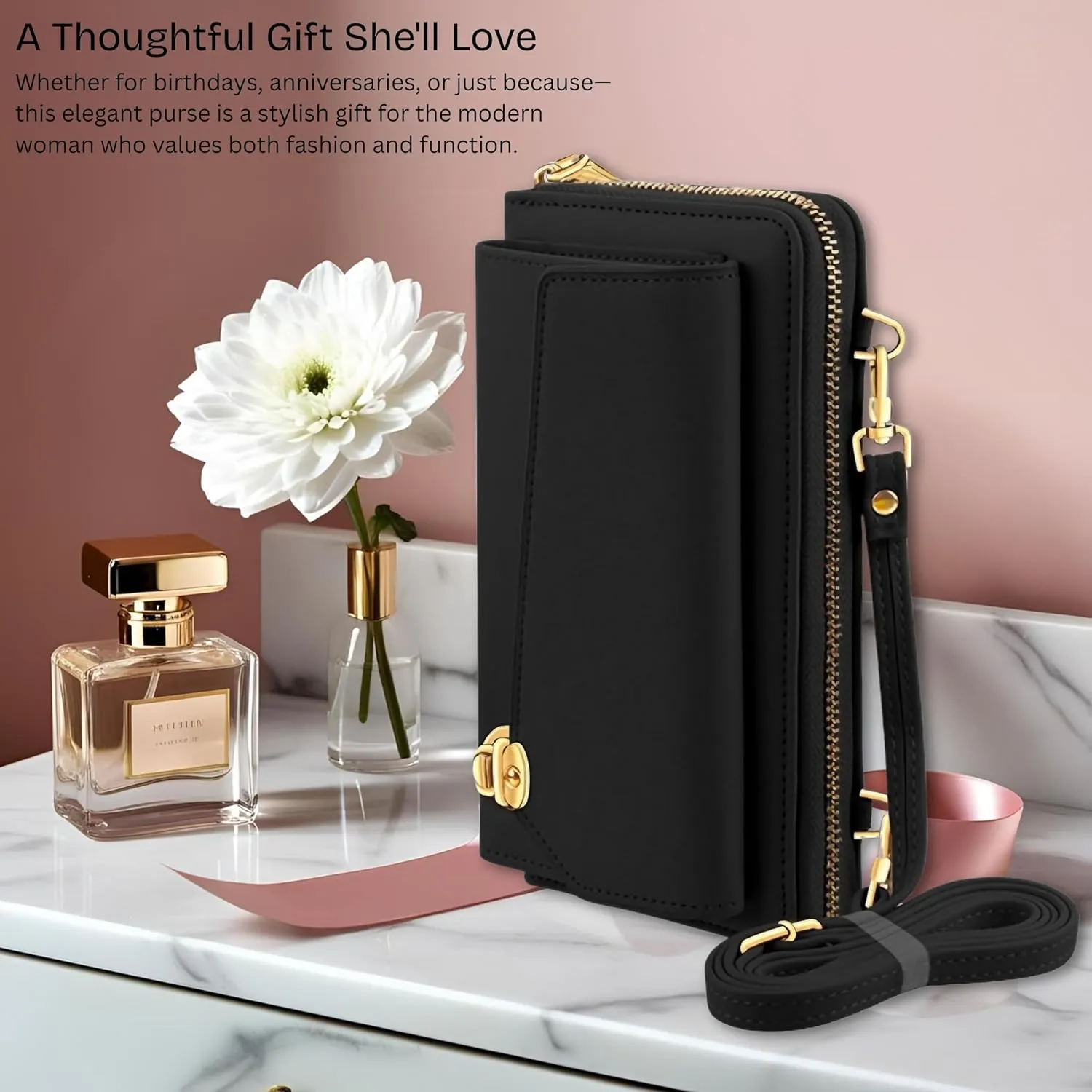 eBigValue Women's Crossbody Wallet with Phone Holder, Compact Purse with Card Slots, Versatile Bag for Shopping or Errands
