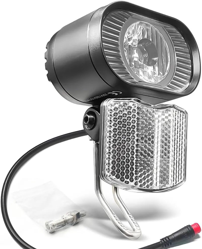 Ebike Ultra Bright 50LUM EBike Headlights WUXING QD522 - Compatible with 24V/36V/48V/52V/60V Electric Bicycles, & Scooters - LED Night Riding Headlight for Road and TrailElectric motorcycle （Red Plug）