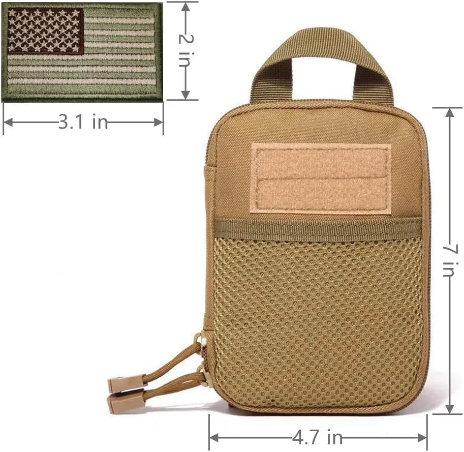edc pouch multifunctional tactical bag molle bag accessory bag mobile phone bag, tactical belt pouch, men's belt bag, outdoor sports travel hiking waterproof bag with American flag embroidery patch