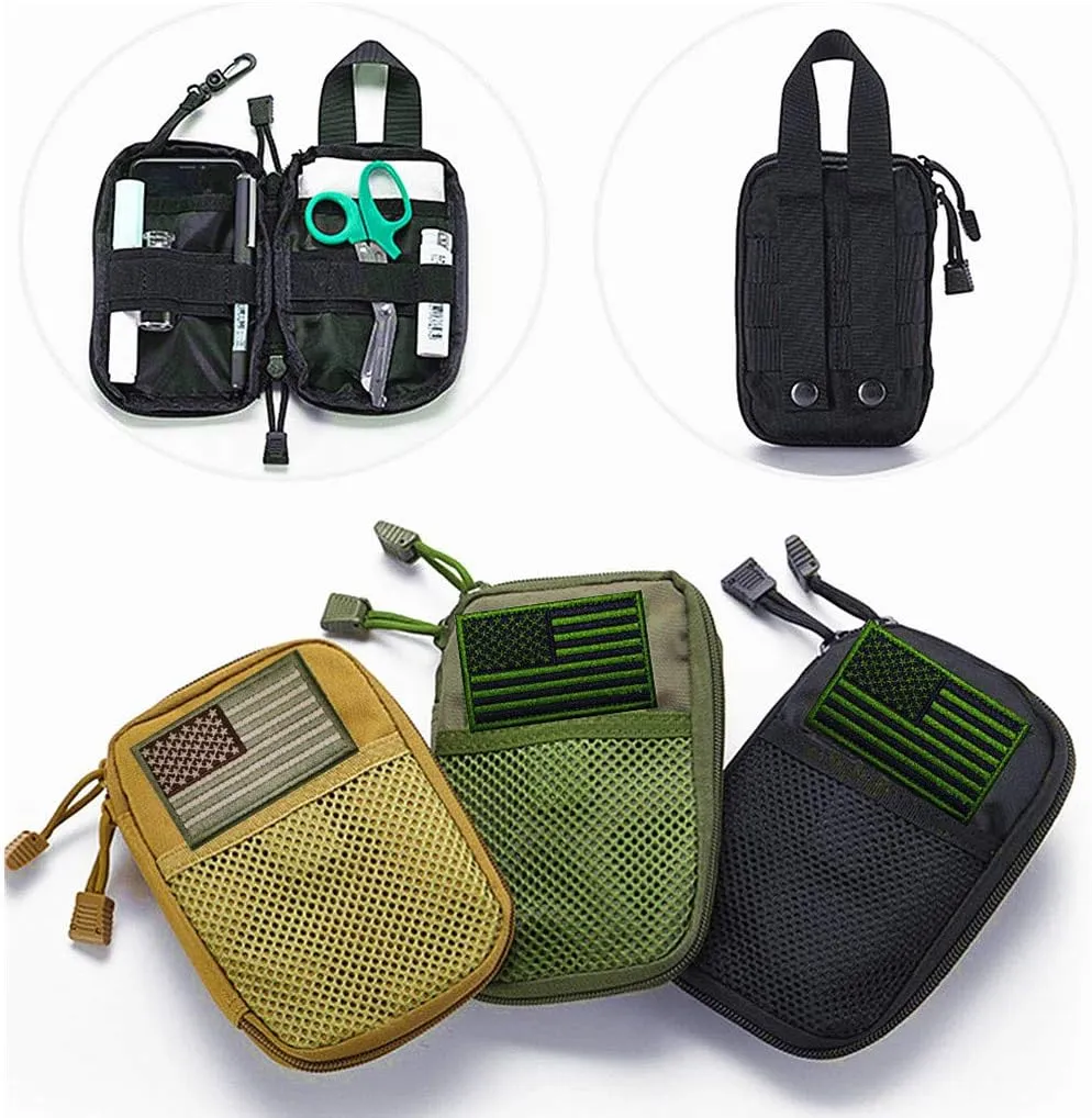 edc pouch multifunctional tactical bag molle bag accessory bag mobile phone bag, tactical belt pouch, men's belt bag, outdoor sports travel hiking waterproof bag with American flag embroidery patch