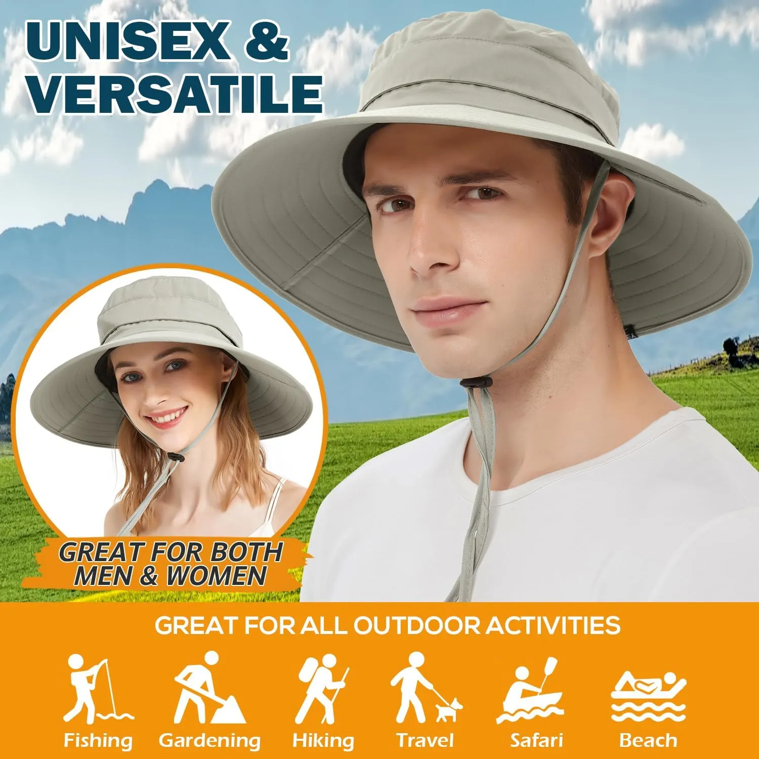 EINSKEY Waterproof Sun Hat for Men Women, UPF 50  UV Protection Wide Brim Packable Hat for Fishing Hiking Garden Safari Beach